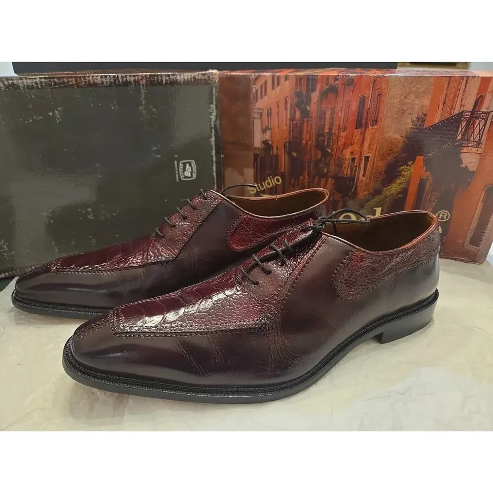 Belvedere Genuine Men Ostrich Leg DINO Burgundy Dress Shoes Size US9.5